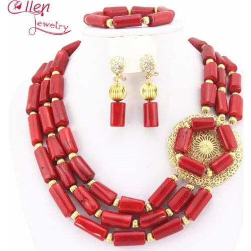 Superb Quality African Nigerian Wedding Beads Coral Jewelry Sets,African Beads Coral Necklace Bracelet Earrings Sets TL1454
