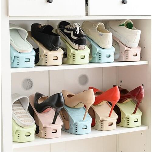 10pcs Durable Adjustable Shoe Organizer Footwear Support Slot Space Saving Cabinet Closet Stand Shoes Storage Rack Shoebox