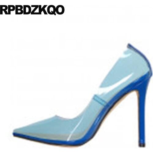 Transparent Plus Size Clear Ladies High Heels Shoes Blue Scarpin 12 44 Women Big Chic Pointed Toe Stiletto Pumps 11 43 Thin Sexy