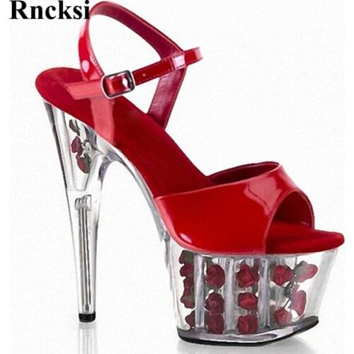 Rncksi New Sexy Ankle Strap Red Flower Sole Design 15CM High Heel Shoes Sandals, Pole Dance Shoes, High Heel Wedding Shoes