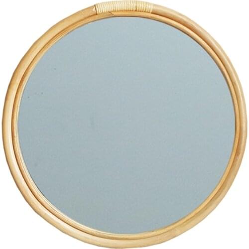 Rattan Circle Wall Mirror 16 Inch Round Dressing Mirror Makeup Mirrors for Entryways Washrooms Living Rooms Bathroom