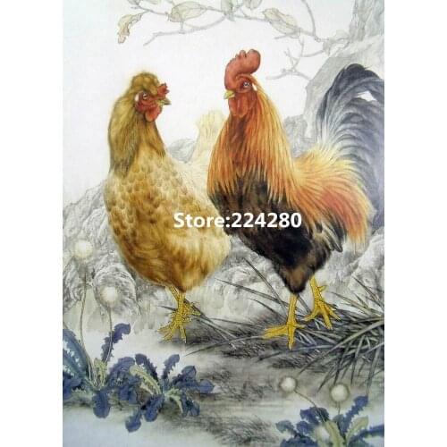 Needlework.for embroidery,DIY 14CT Unprinted Two chickens Cock Hen Animals Cross stitch kits Cross-Stitching decor crafts