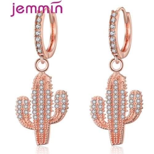 Green Color Plant Cactus Drop Earrings For Women Shinning Cubic Zirconia Party Jewelry Rhinestone Ear Pendientes Mujer
