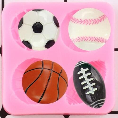 Sports Ball Series Baseball Silicone Mold Basketball Rugby Volleyball Cupcake Topper Fondant Molds Chocolate Candy Resin Mould