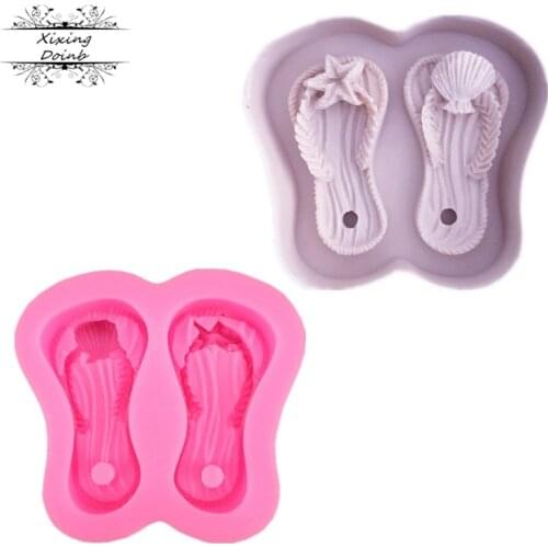 Sea Shell starfish Slipper Soap Silicone Molds 3D Beach Shoes Candy Gumpaste Moulds Fondant Cake Decorating Tools
