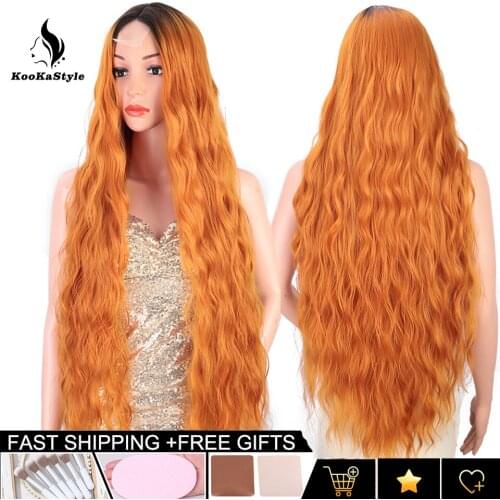 Synthetic Wigs Long Water Wave Wigs for Black Women Orange Wigs Hair 36incehs Middle Part Division Natural Hair Cosplay Wig