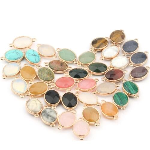 Natural Stone Connectors Necklace Accessories Oval Faceted Crystal Agates Stone Pendant Link Charms For Jewelry Making Bracelet