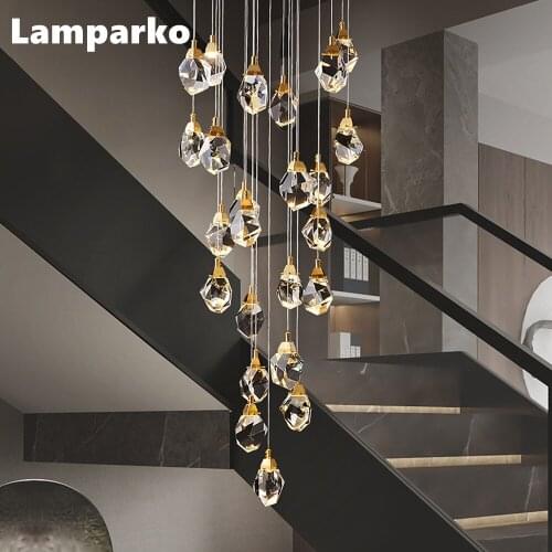 Modern Luxury Pendant Light LED Diamond Crystal Hanging Lamp for Living Room Home Decor Stair Suspension Light Fixture Loft Lamp