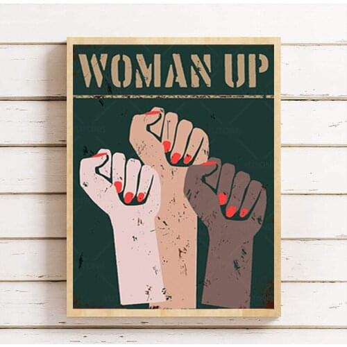 Inspirational Quote Wall art Decor Woman Up Feminist Quote Vintage Sign for Office Home Classroom Decor Gifts poster print frame