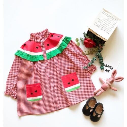 Tonytaobaby Spring Girls Dress Watermelon Long Sleeve Shirt Loose Baby Plaid Princess Girls Dress