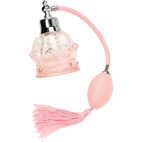 Vintage Crystal Perfume Bottle Long Bulb Tassel Spray Atomizer 100ml - Pink