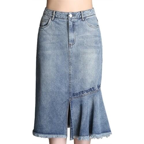 Women Denim Skirt Irregular Fishtail 2019 Spring Autumn New Sexy Denim Skirt High Waist Midi Bag Hip Skirt Female Plus Size 4XL