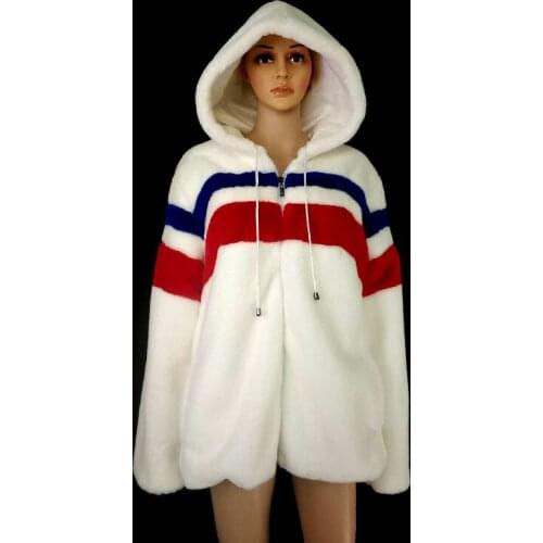 2019 Autumn Winter Women Faux Fur Coat Warm Long Sleeve Stripped Casual Jacket Coat Elegant Lady Coat Female Manteau Femme Hiver