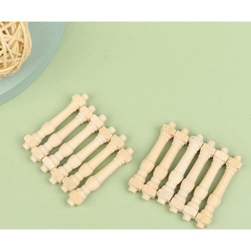 12pcs/bag 1:12 Dollhouse Miniature Wood Railing Accessories Small Column Model Toys