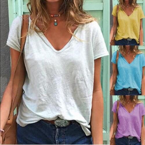2020 New Women T-shirts Lady Fashion Short Sleeve Clothes Summer Shirt Top Tee V Neck Female Ladies Womens Tee T-Shirt