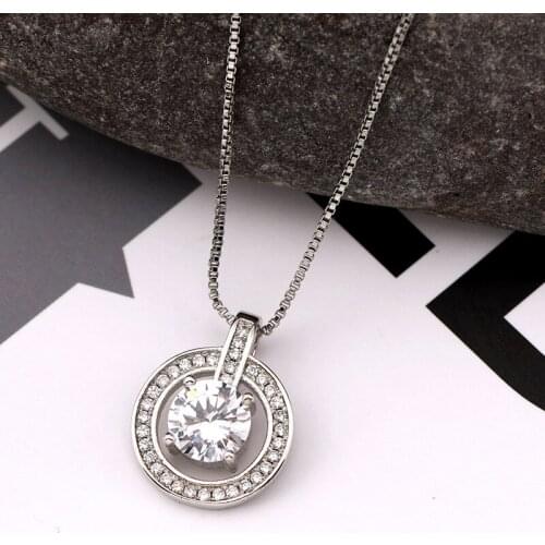 2021 Korean Fashion Women Silver Plated Round Pendant for Women Popular Party AAA Zircon Necklace Charm Bride Wedding Jewelry