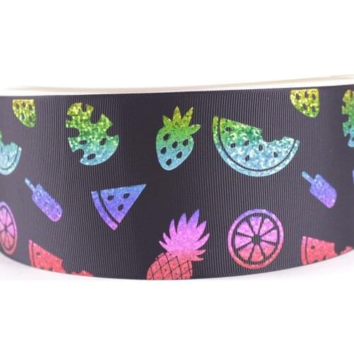3" 75mm rainbow hologram foil fruit pineapple grosgrain polyester ribbon sparkle laser 10Y 50Y