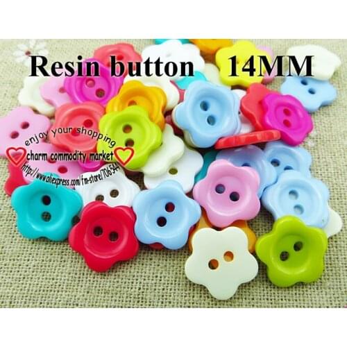 50PCS 14MM Colors Flower Shape Dyed RESIN Buttons Coat Boots Sewing Clothes Accessories R-233