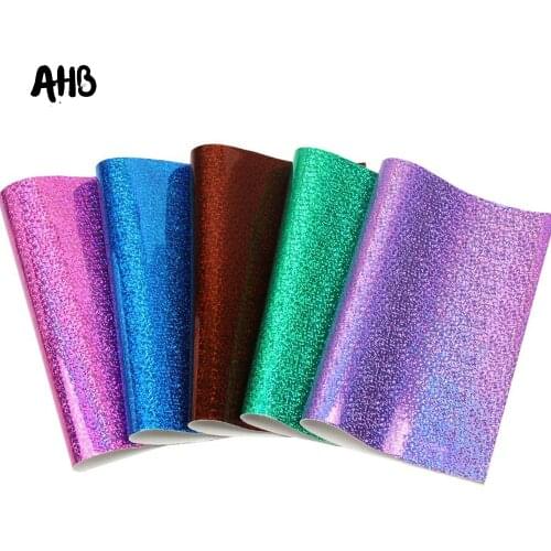 AHB Laser Synthetic Leather Sheets Shiny Sequin Rainbow Vinyl Fabric Holographic Sheet DIY Hairbow Handmade Crafts Materials