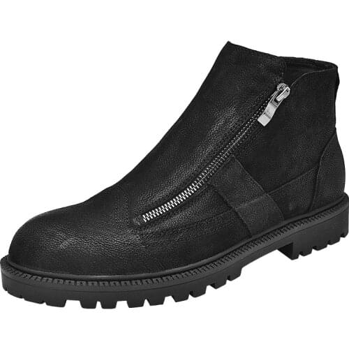 2019 new autumn and winter mens ankle boots mens double zipper side casual boots mens quality short plush business shoes