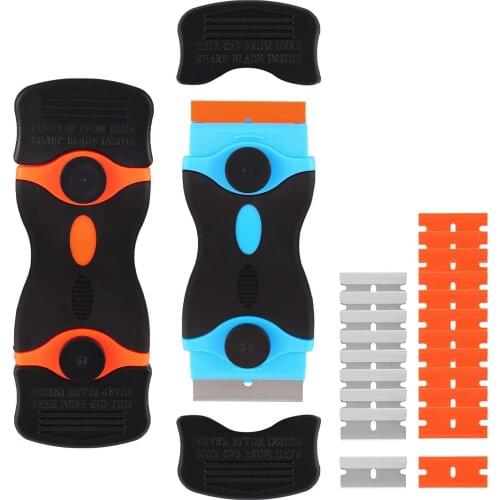 2-piece razor with 12 plastic blades and 8 metal blades, multi-purpose cleaning razor for sticker, label and paint removal