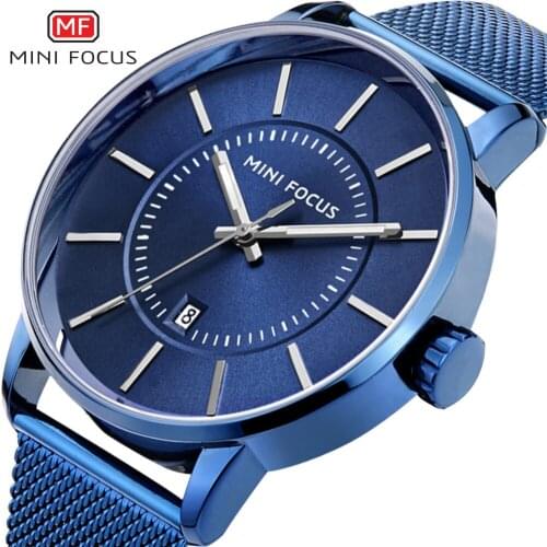 MINI FOCUS Fashion Casual Quartz Men Watch Stainless Steel Mesh Belt Date Display Top Brand Luxury Mens Business Wristwatches