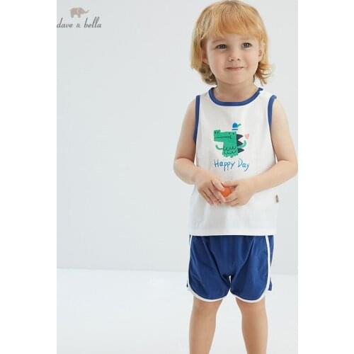 DBZ18286 dave bella baby boys summer casual cartoon print clothing sets kids boy fashion sleeveless sets children 2 pcs suit
