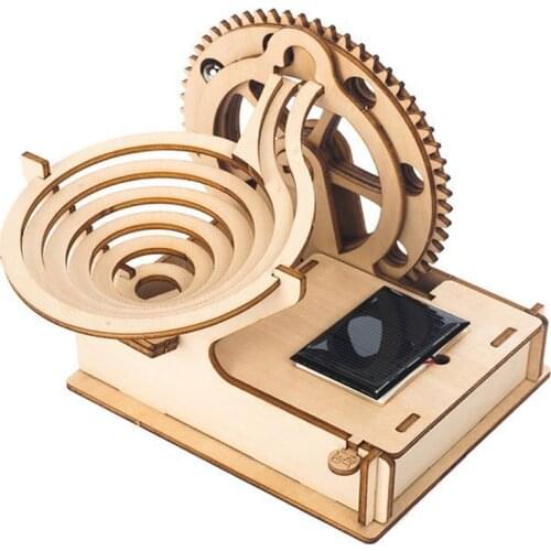 DIY Kids Wooden Puzzle Kit Solar Track Rolling Ball Assembly Kids Jigsaw Toys Mechanical Gear rotation Assembly Puzzles