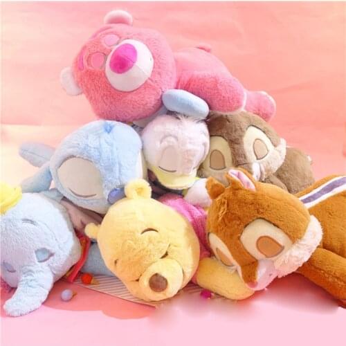 DISNEY zzZ Dumbo Stitch Pooh Bear Don Lotso Sleeping Position Stuffed Plush Toys Soft Nap Pillow Plush Dolls Gifts for Children