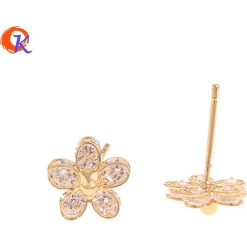 Cordial Design 20Pcs 8*9MM Fashion Jewelry/CZ Stud Earrings/Flower Shape/DIY Making/Genuine Gold Plating/Earrings For Women