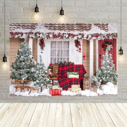 Avezano Christmas Tree Background Party Scene Winter Snowflake Gift Chair Outdoor Check Cloth Decoration Backdrops Photo Studio