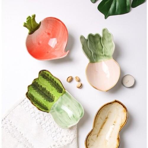 Ceramic Dried Fruit Plate Snack Creative Radish Tomato Eggplant Peanut Shape Fruit Plates Modern Living Room Home Personality