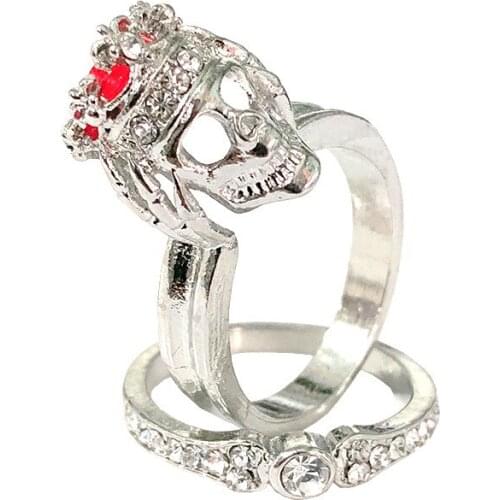 Punk Skull Rings For Women Red Crown Cubic Zirconia Rings Band Party High Qualight Jewelry Gift