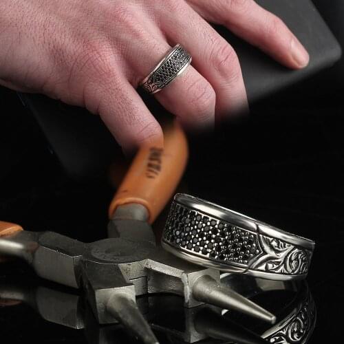 925 Sterling Silver Ring for Men Zircon Stone Pen Processing Vintage Gift Mens Rings All Size Women Turkish Fashion Jewelry