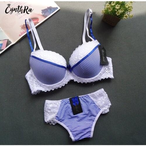 Large Size Lingerie Women Sets Sexy Lace Underwear Adjust Shoulder Strap Women Bras Striped Breath Plus Bra And Panty Set