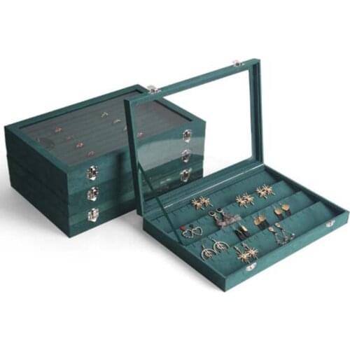 Organizer Box Velvet Jewelry Ring Display Organizer Case Tray Holder Earring Storage Box Transparent Lid High Quality
