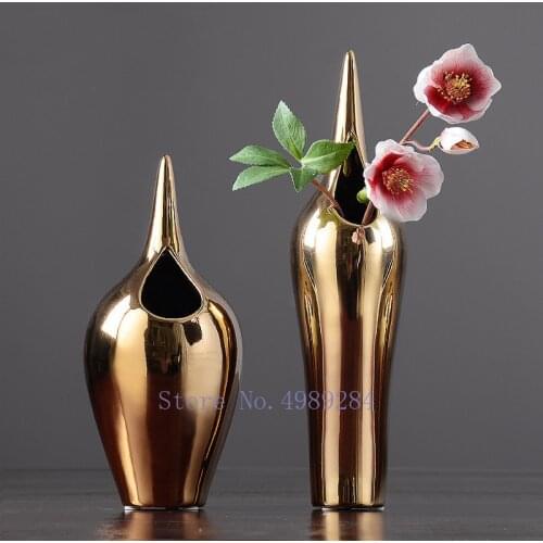 Creative Nordic ceramics vase Gold abstract Living room desktop flower accessories Modern home decoration flower vases wedding
