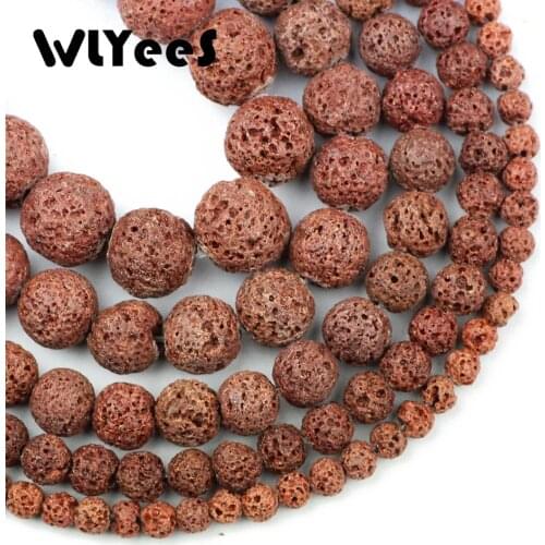 WLYeeS Natural Stone Brown Rock Lava Beads 4 6 8 10 12mm Round Loose space Beads for Women Jewelry Accessory Bracelet Making DIY