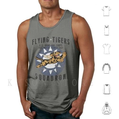 Flying Tigers Squadron Us Army Air Corps Wwii Vintage Tank Tops Vest 100% Cotton Flying Tigers Ww2 Wwii World War 2