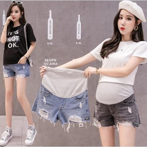 Summer Women Maternity Denim Shorts Elastic Waist Belly Short Jeans Clothes for Pregnant Women Hot Ripped Pregnancy Clothing