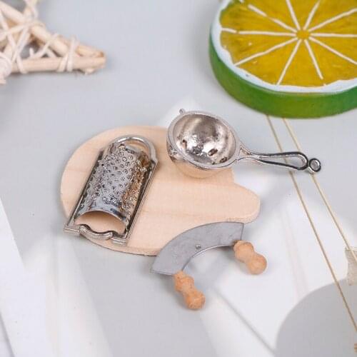Hot! 1 Set 1:12 Dollhouse Miniature Chopping Board Spoon Meat Cleaver Kitchen Accessories Kitchen Play Toys