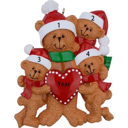 Bear Family Of 4 Resin Hanging Personalized Christmas Ornaments For Holiday New Year Mothers Day Father Day Gifts