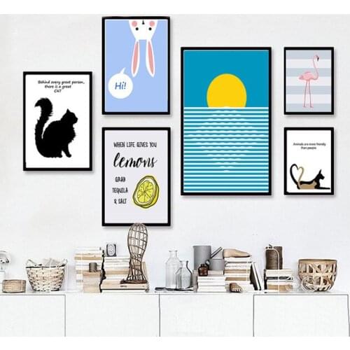 Cartoon Rabbit Cat Lemon Flamingo Canvas Art Painting Posters and Prints Nordic Wall Picture For Living Room Home Decor Unframed