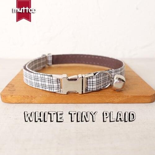 MUTTCO Retailing delicate self-design personalized cat collars WHITE TINY PLAID handmade collar 2 sizes UCC102