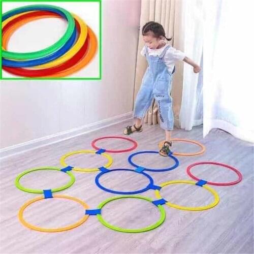 Children Games Hopscotch Jump Rings Set Kids Sensory Play Indoor Outdoor With 10 Hoops And 10 Connectors Training Sports Toy