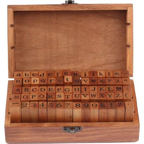 70 Pcs Letter Alphabet Stamp DIY Vintage Teach High Quality Wooden Alphabet And Number Stamps Set With Dark Brown Wooden Box
