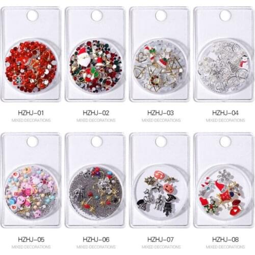 New Nail Colorful Christmas Rhinestone 3D Mixed Colorful DIY Design Decals with Nail Curved Tweezer Crystals Stones For Nails