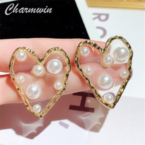 New Fashion Big Stud Earrings For Women Earrings Exaggerated Fashion Imitation Pearl Earrings Large Heart Earrings Female