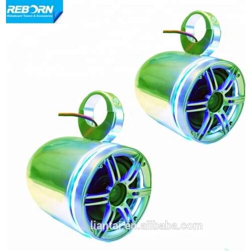 Pair of Reborn Single Wakeboard Tower Waterproof Speaker Blue LED Light Ring Marine speaker