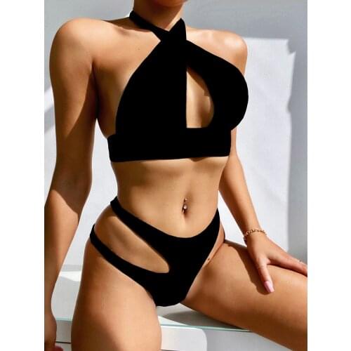 Low Wasit Bikini Set Halter Bathing Suit Women Leopard Swimsuit Female High Cut Bikini 2021 Swimwear Women New